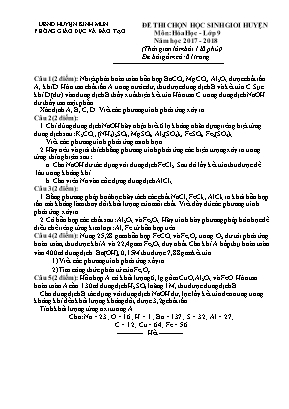 Đề thi chọn học sinh giỏi huyện môn Hóa học Lớp 9 - Năm học 2014-2015 - Phòng GD và ĐT Kinh Môn (Có đáp án)